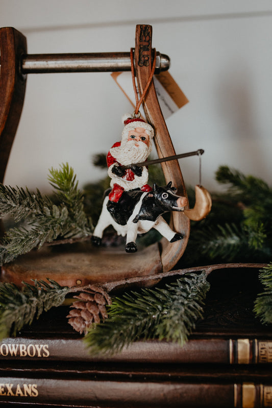 Santa with Cow Ornament