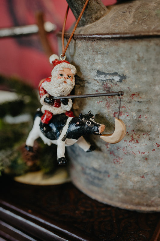 Santa with Cow Ornament