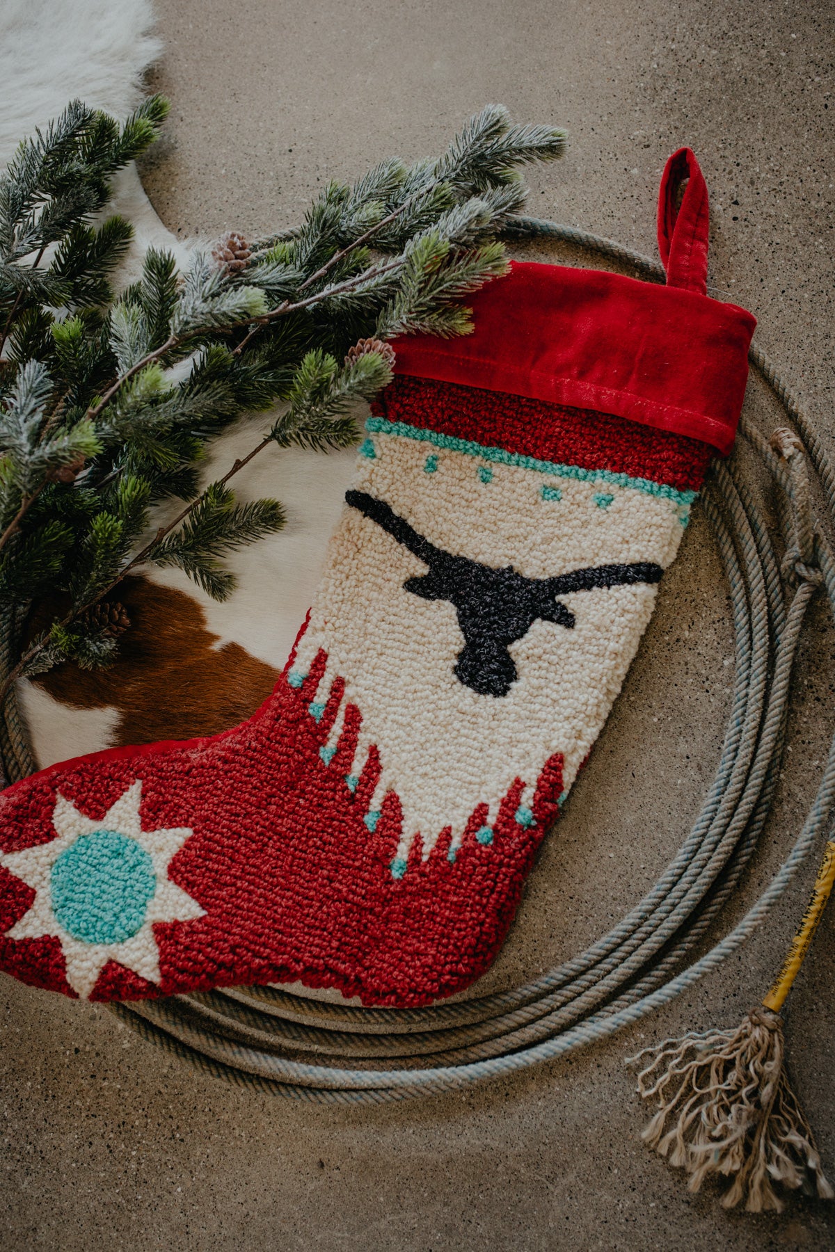 Rug Hooked Longhorn Christmas Stockings