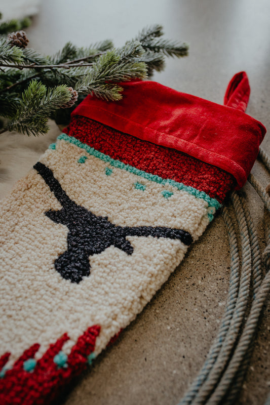 Rug Hooked Longhorn Christmas Stockings