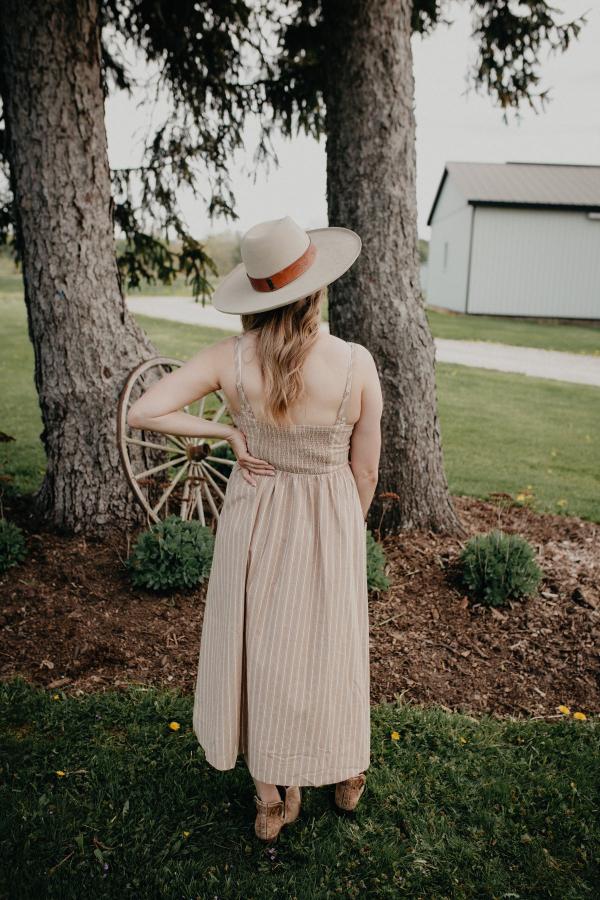 'Stephanie' Tan Striped Button Front Dress with Pockets (S - L)