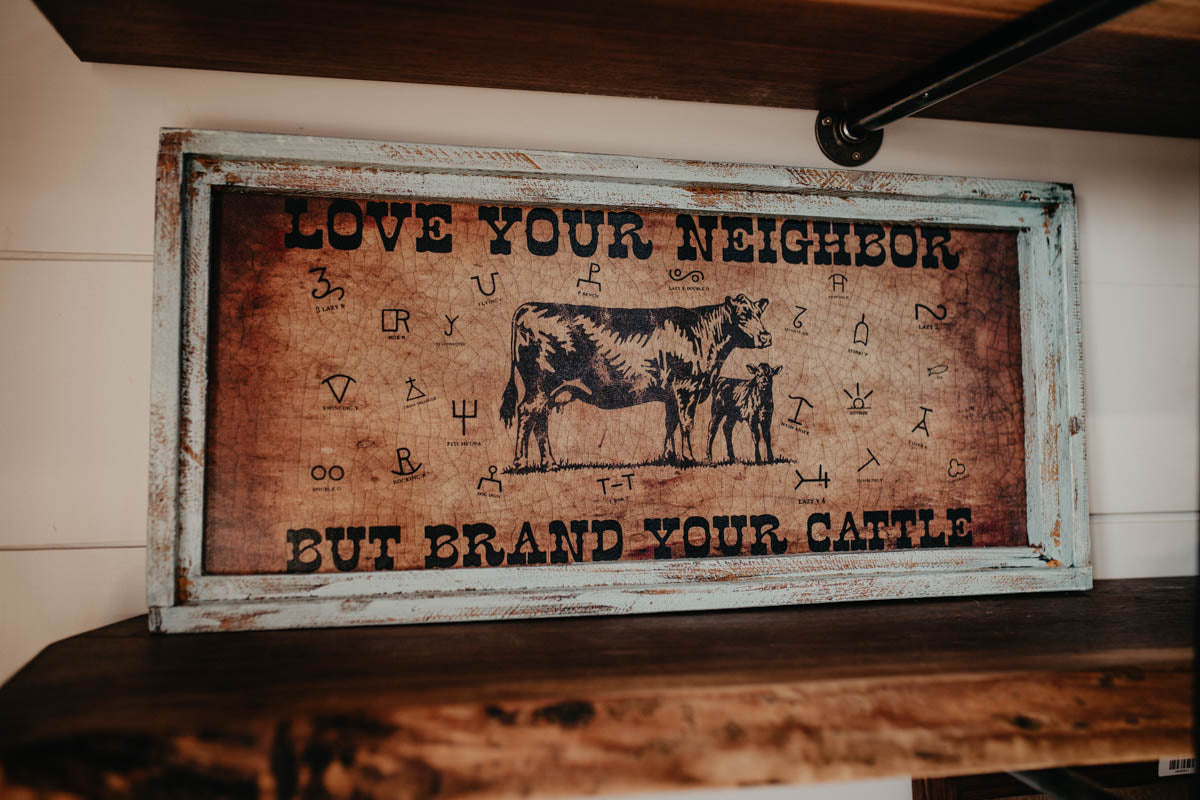 "Brand Your Cattle (Angus)" Rectangle Framed Artwork (14.5" x 30")