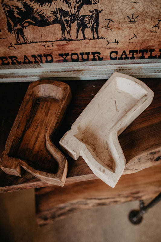 Cowboy Boot Shaped Wood Dough Bowl