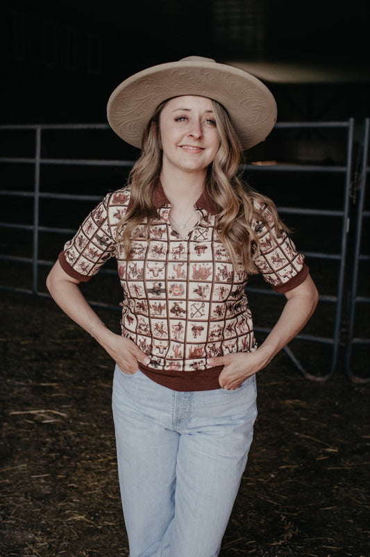 Checkered Western Vintage Style Printed Polo Shirt (S - XL)