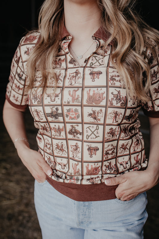 Checkered Western Vintage Style Printed Polo Shirt (S - XL)