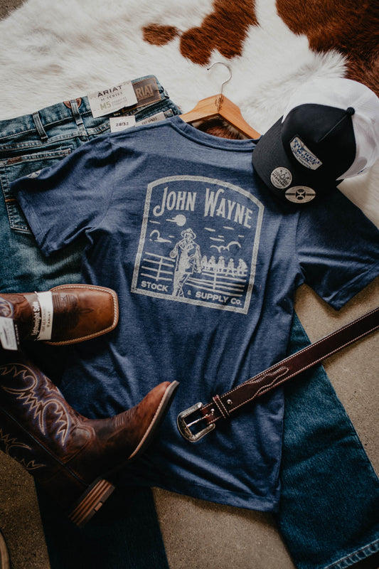 'John Wayne Stock & Supply Co' Men's Hooey NAVY Pocket T Shirt (S - XXL)