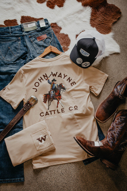 'John Wayne Cattle Co' Men's Hooey TAN Pocket T Shirt (S - XXL)