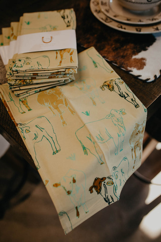 Cow Printed Yellow Cotton Tea Towel