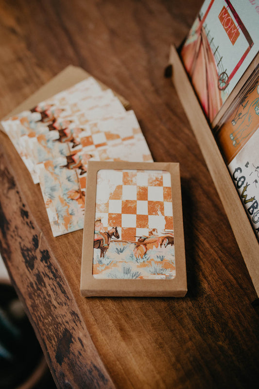 Mini Western Longhorn & Checkered Greeting Card Set (6 Pack)