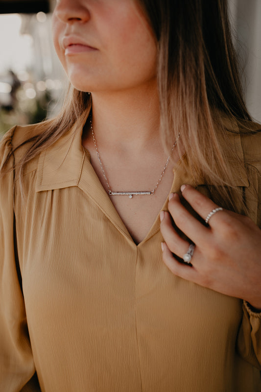 Tooled Sterling Bar Necklace with Diamond Accent