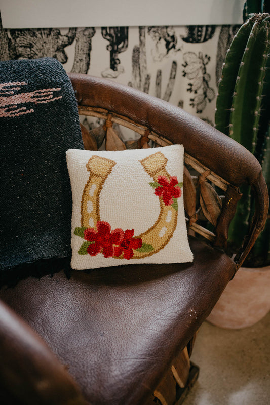 Gold Horseshoe with Flowers Pillow