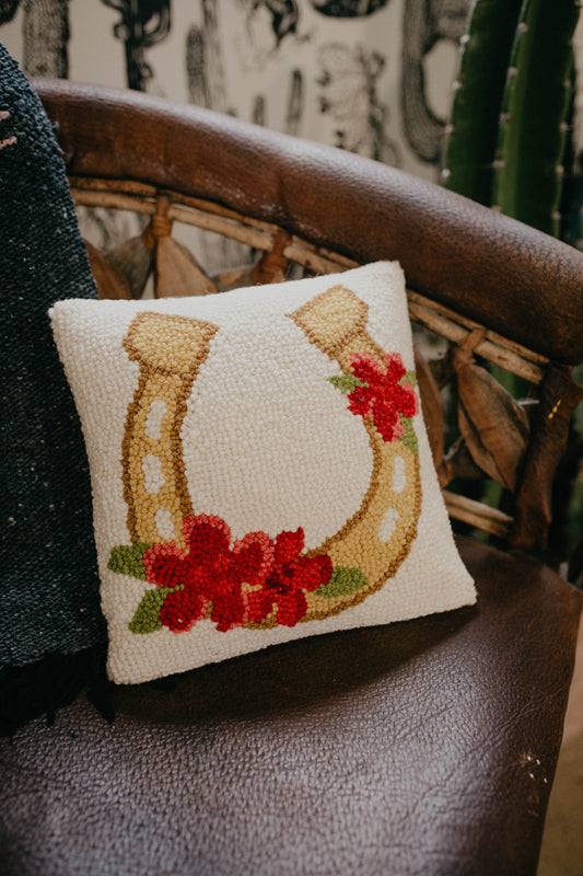 Gold Horseshoe with Flowers Pillow