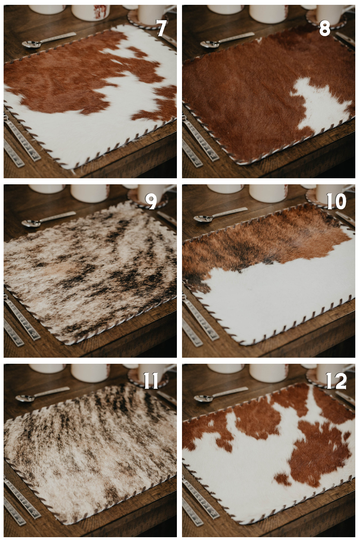 Rectangular Cowhide Placemat with Whipstitch