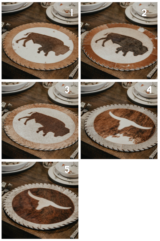 16" Round Cowhide Placemat (Longhorn & Bison Designs)