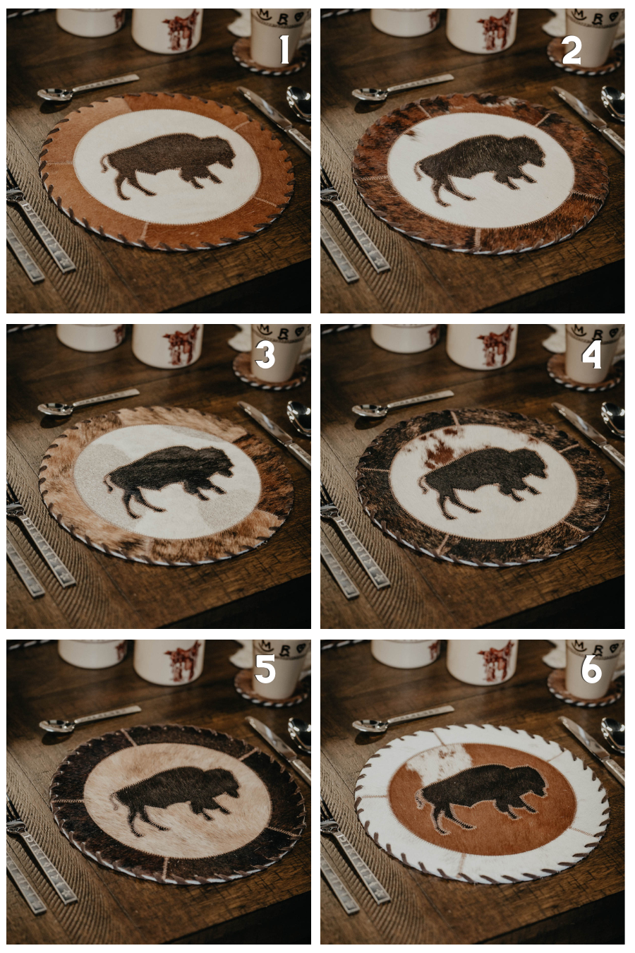 12" Round Cowhide Placemat (Longhorn & Bison Designs)