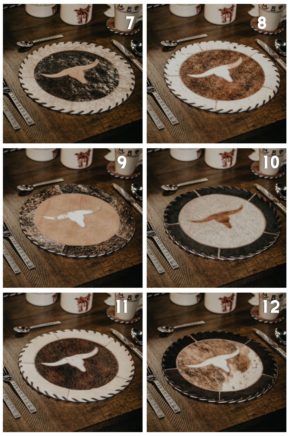 12" Round Cowhide Placemat (Longhorn & Bison Designs)