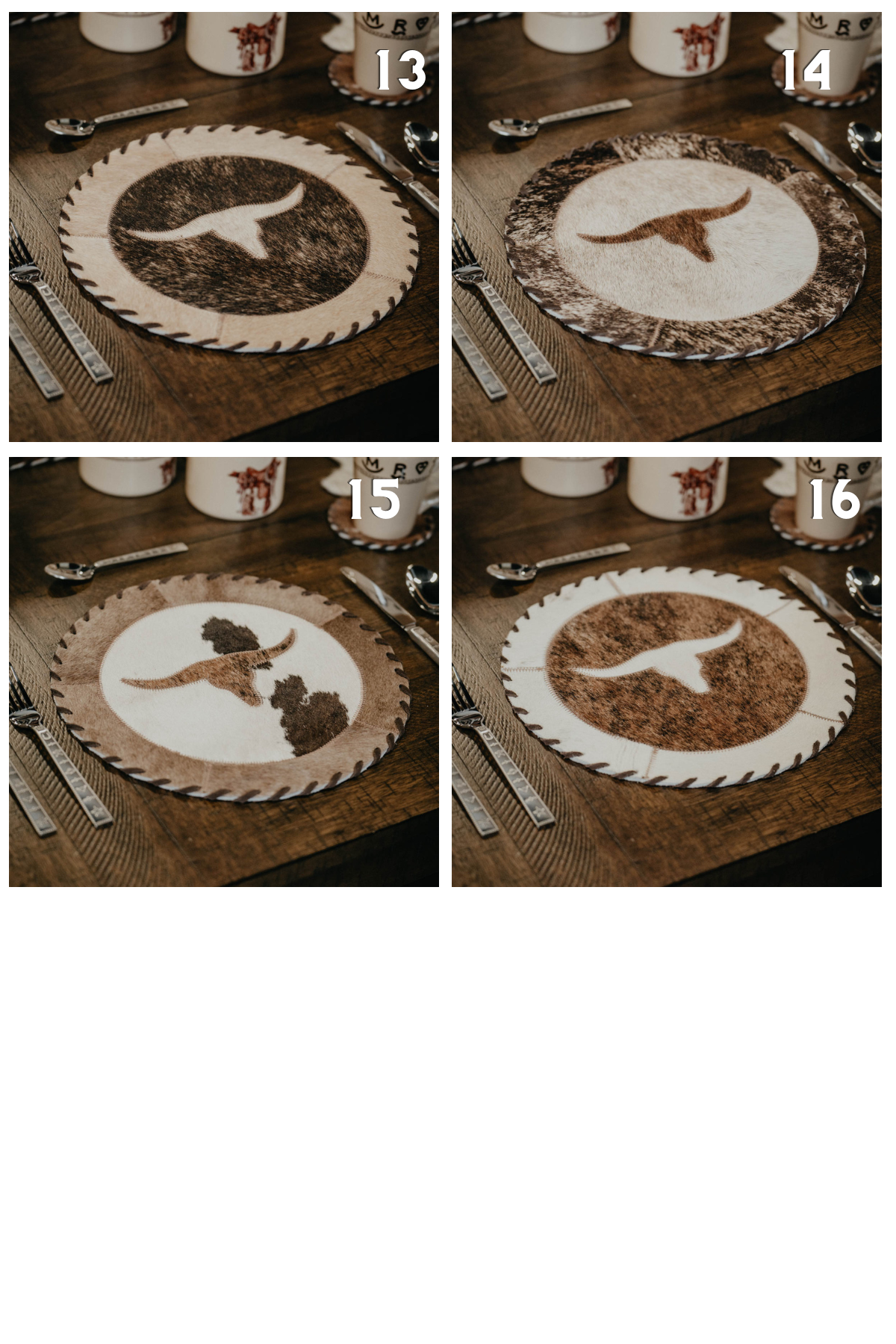 12" Round Cowhide Placemat (Longhorn & Bison Designs)