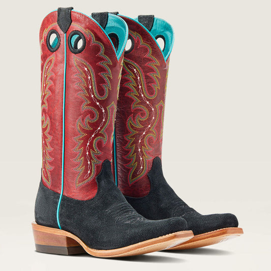 Futurity Boon Western Boot by Ariat (Black Roughout & Crimson)