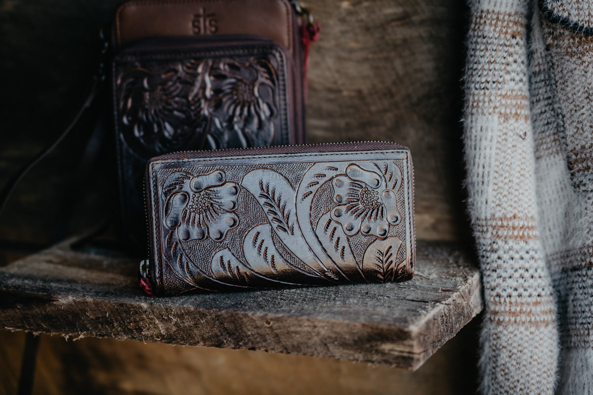 'Westward' Floral Tooled Leather Women's Bifold Wallet by STS Ranchwear