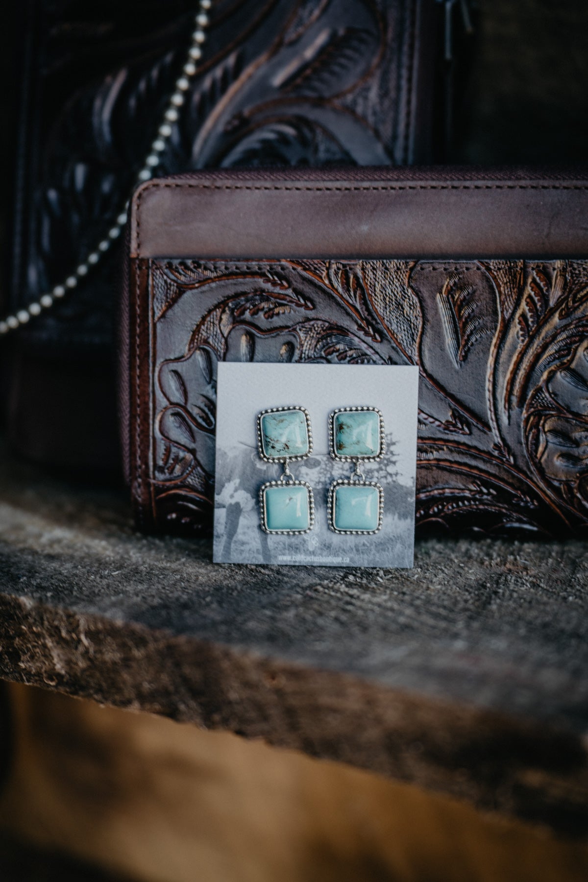Double Turquoise Stud Earrings with Beaded Border