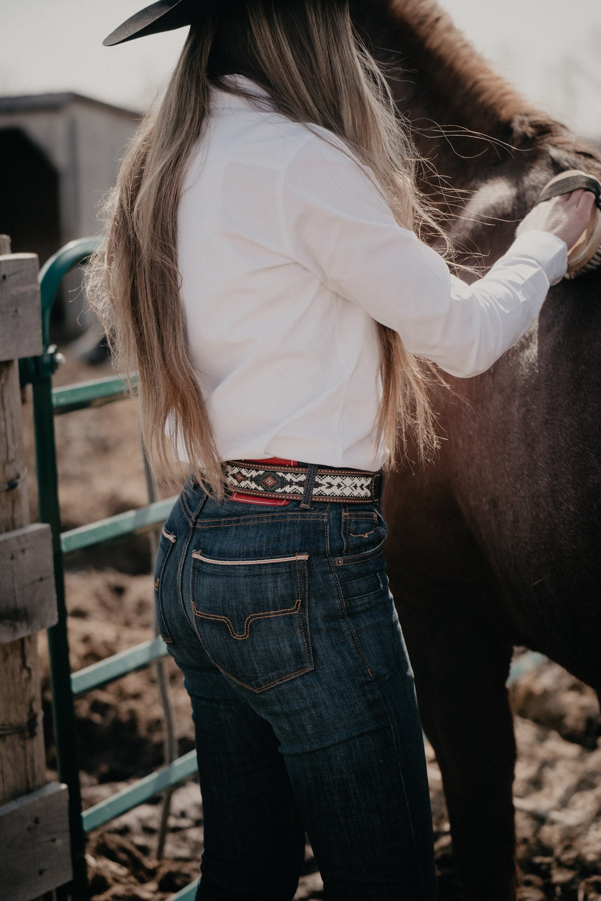 Tooled Leather Belt with Ivory Beaded Inlay