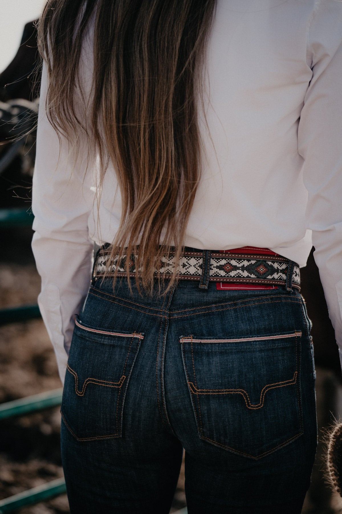 Tooled Leather Belt with Ivory Beaded Inlay