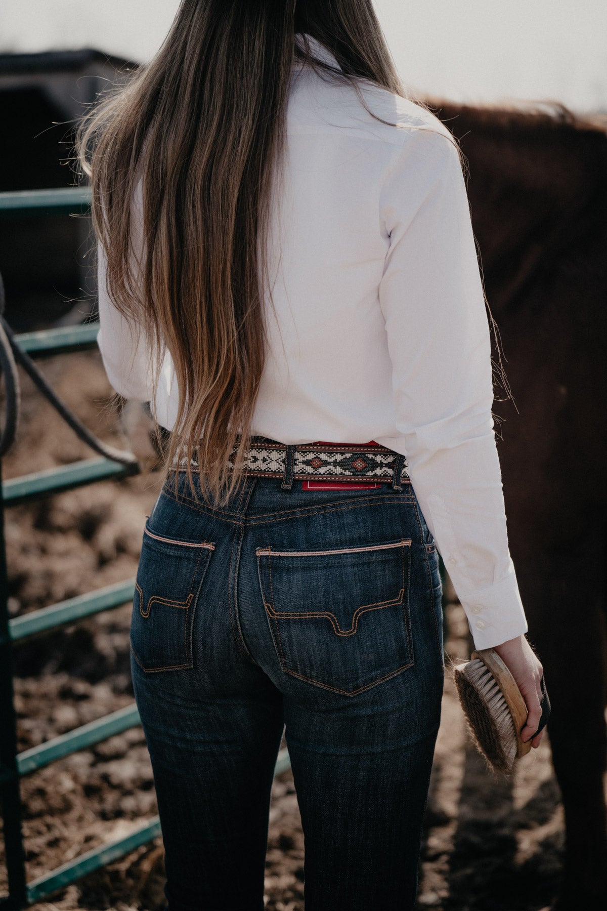 Tooled Leather Belt with Ivory Beaded Inlay