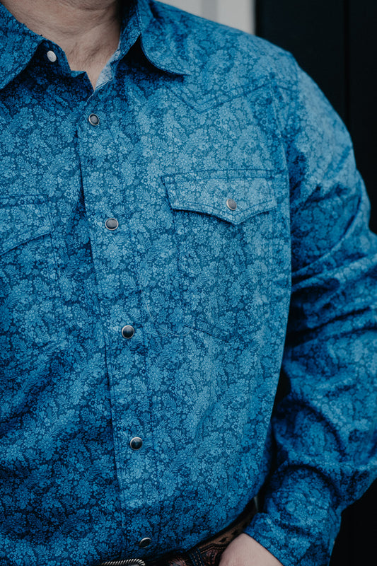 Men's Wrangler 20X Blue Paisley Pearl Snap Shirt