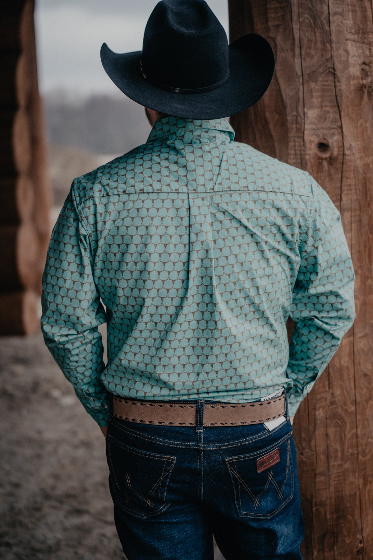 Longhorn Honey Comb Teal Pearl Snap by Justin Boots