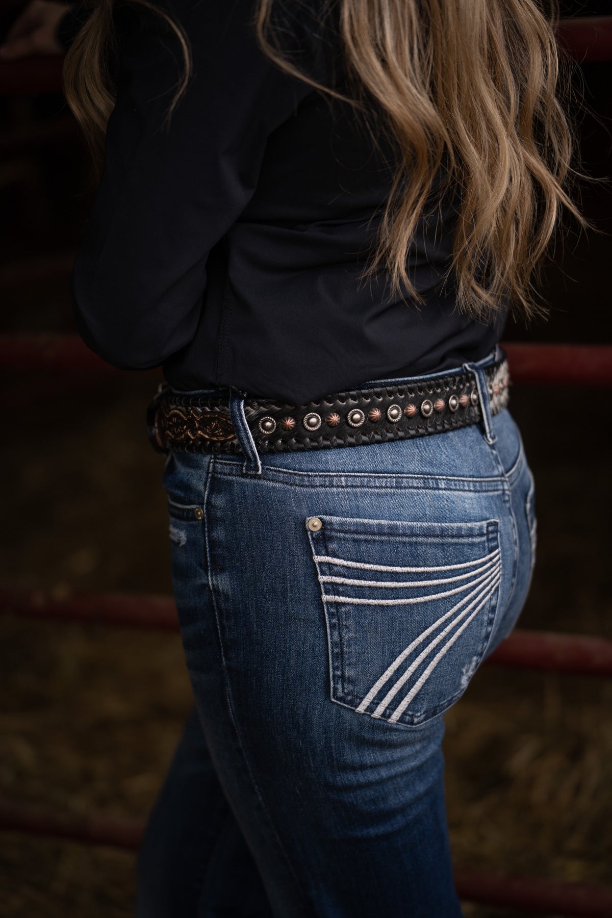 Salt & Pepper Cowhide Belt with Brown Vintage Floral Tooled Billets by Double J Saddlery (1 1/2")