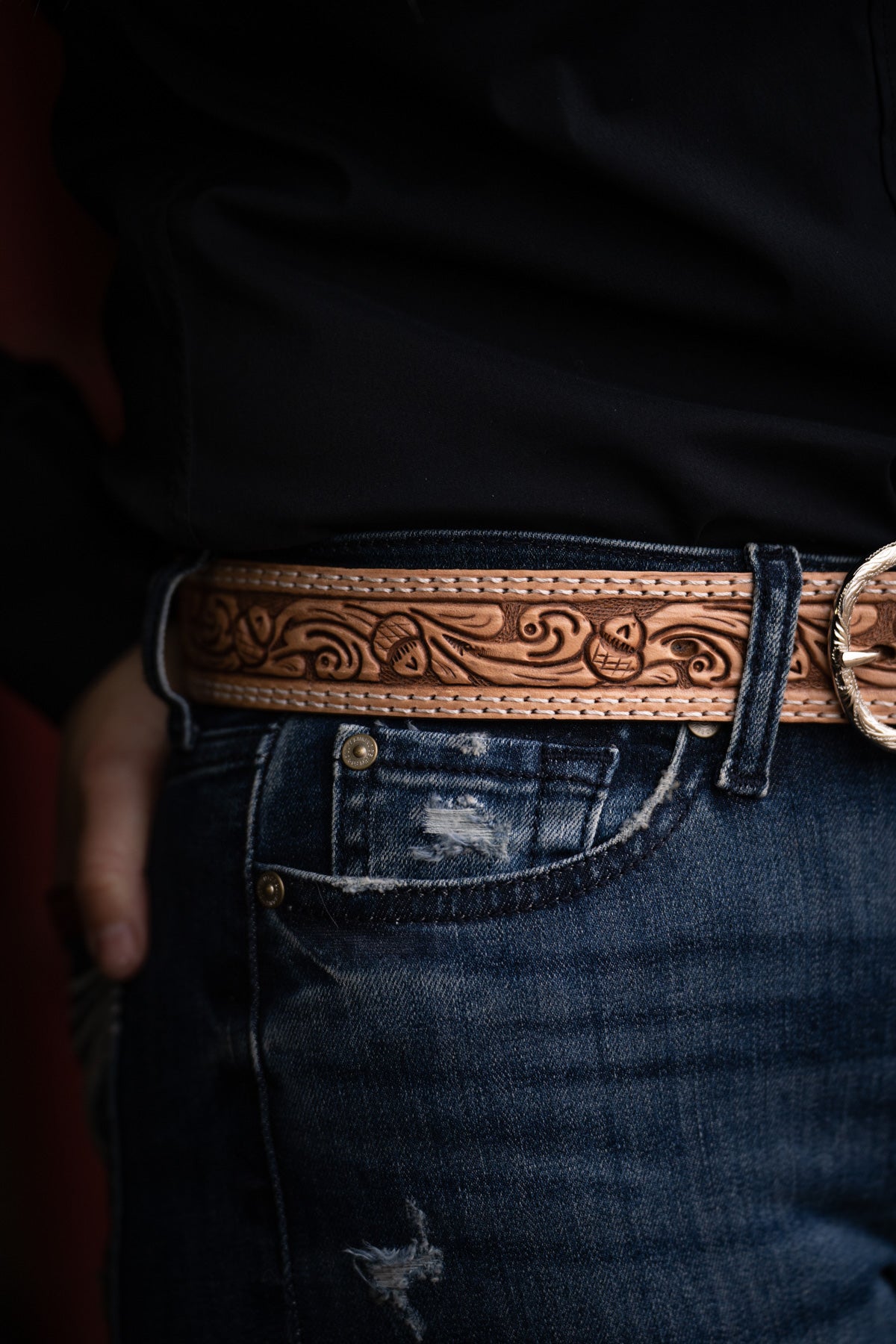 Leather Belt with Acorn Tooling by Double J Saddlery (1 1/2")