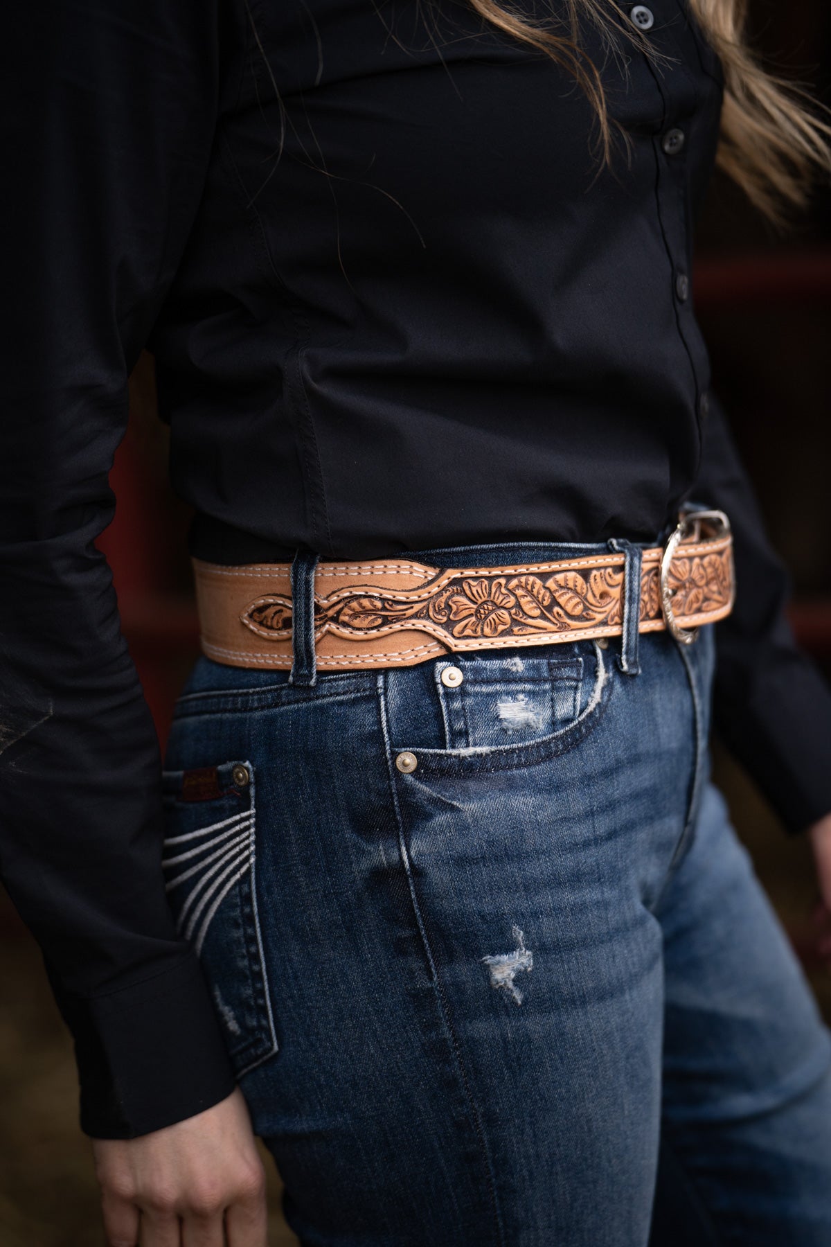 Rough Out Belt with Floral Tooled Billets by Double J Saddlery 1 7 8 tapered to 1 1 2