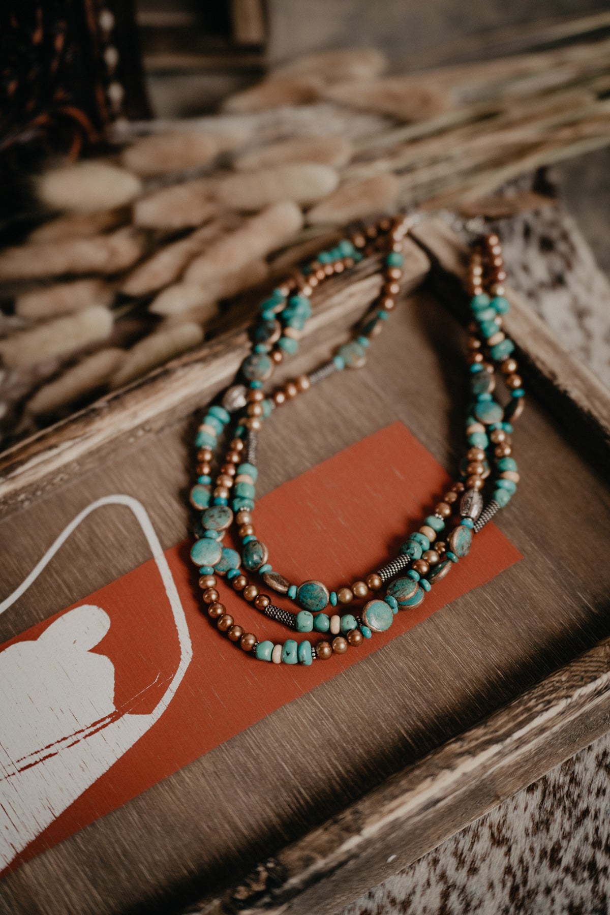 Turquoise 3 Strand Necklace with Copper Accents