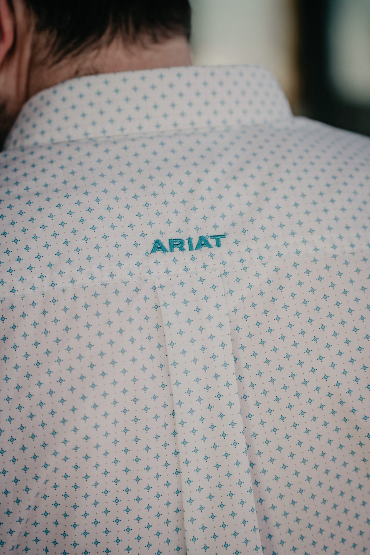 'Kaine' Ariat White and Teal Geometric Classic Fit Long Sleeve Shirt