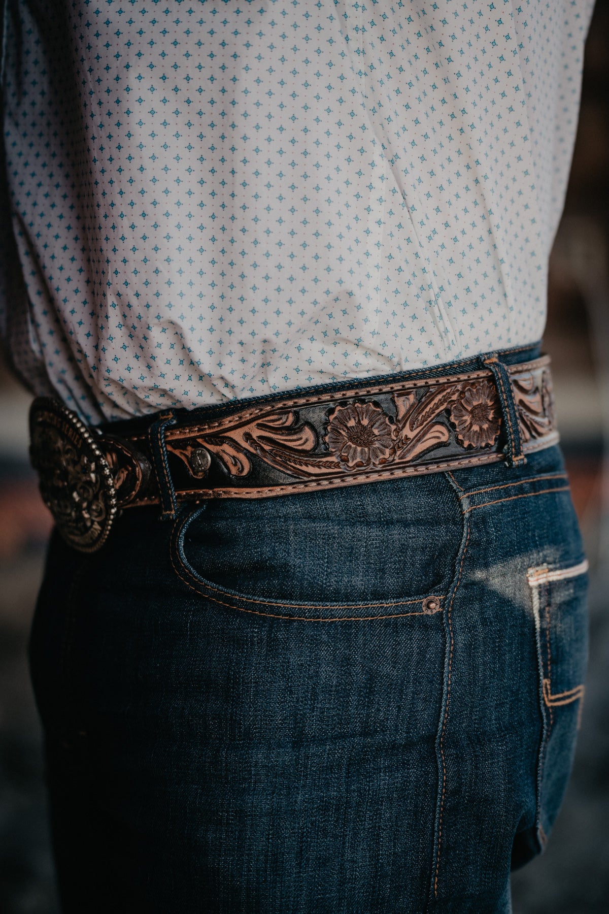 Large Floral Tooled Vintage Brown Belt by Double J Saddlery (1 7/8" tapered to 1 1/2")