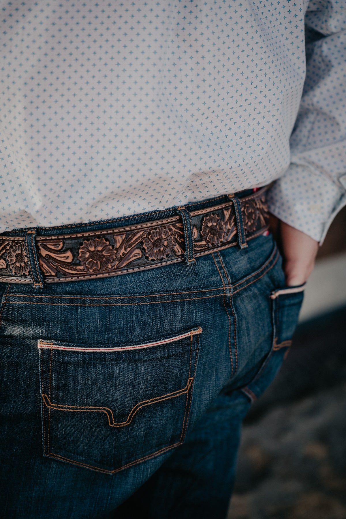 Large Floral Tooled Vintage Brown Belt by Double J Saddlery (1 7/8" tapered to 1 1/2")