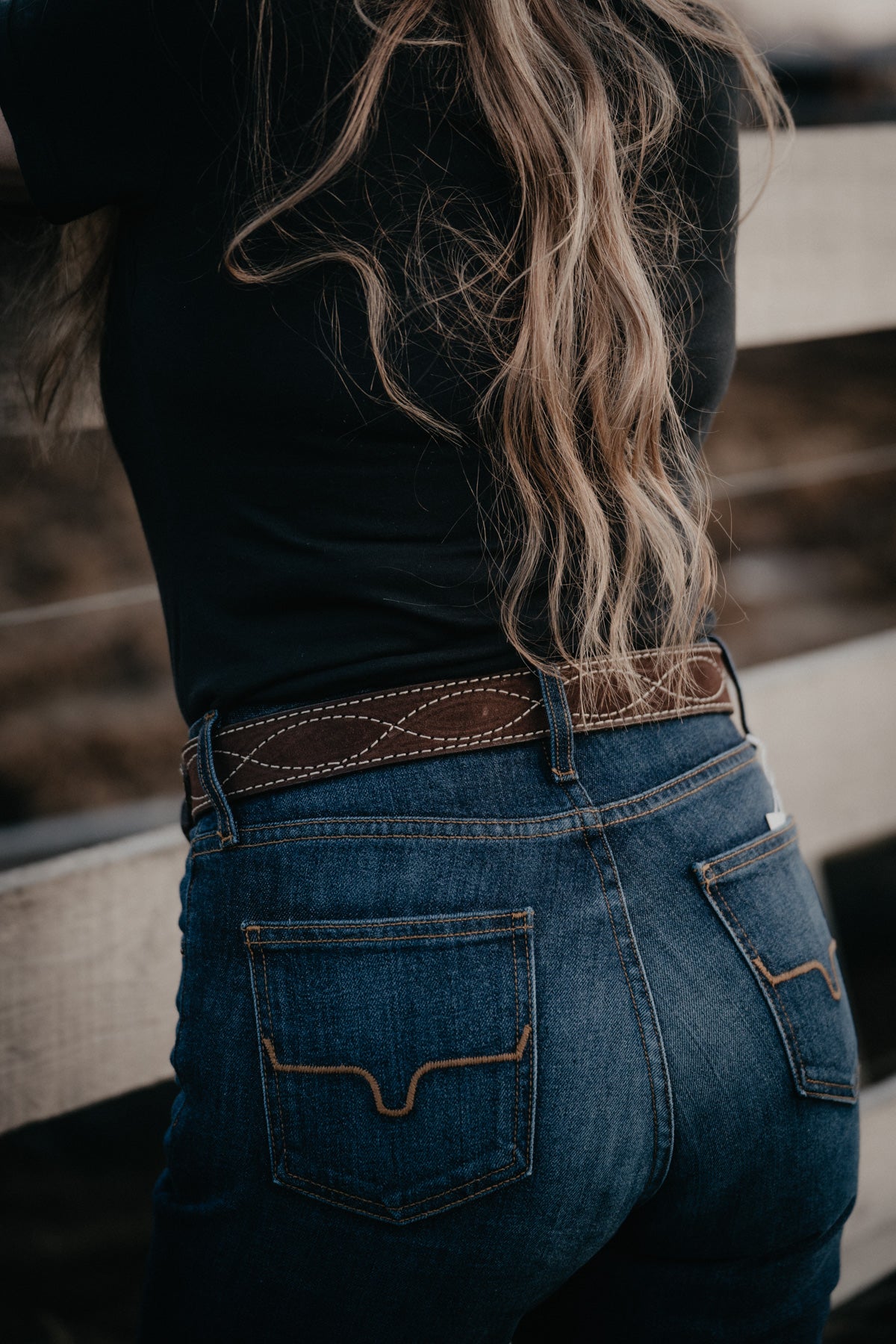 Vintage Brown Belt with Figure 8 Stitched Roughout and Floral Tooled Billets by Double J Saddlery (1 1/2")