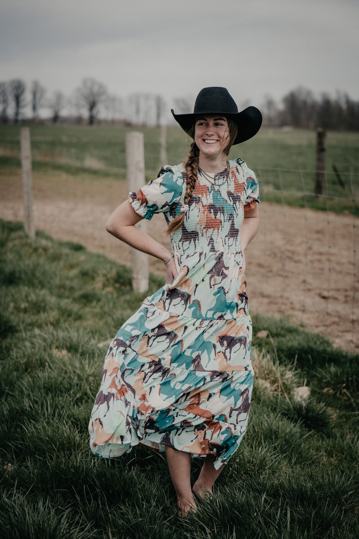 Horse print midi clearance dress