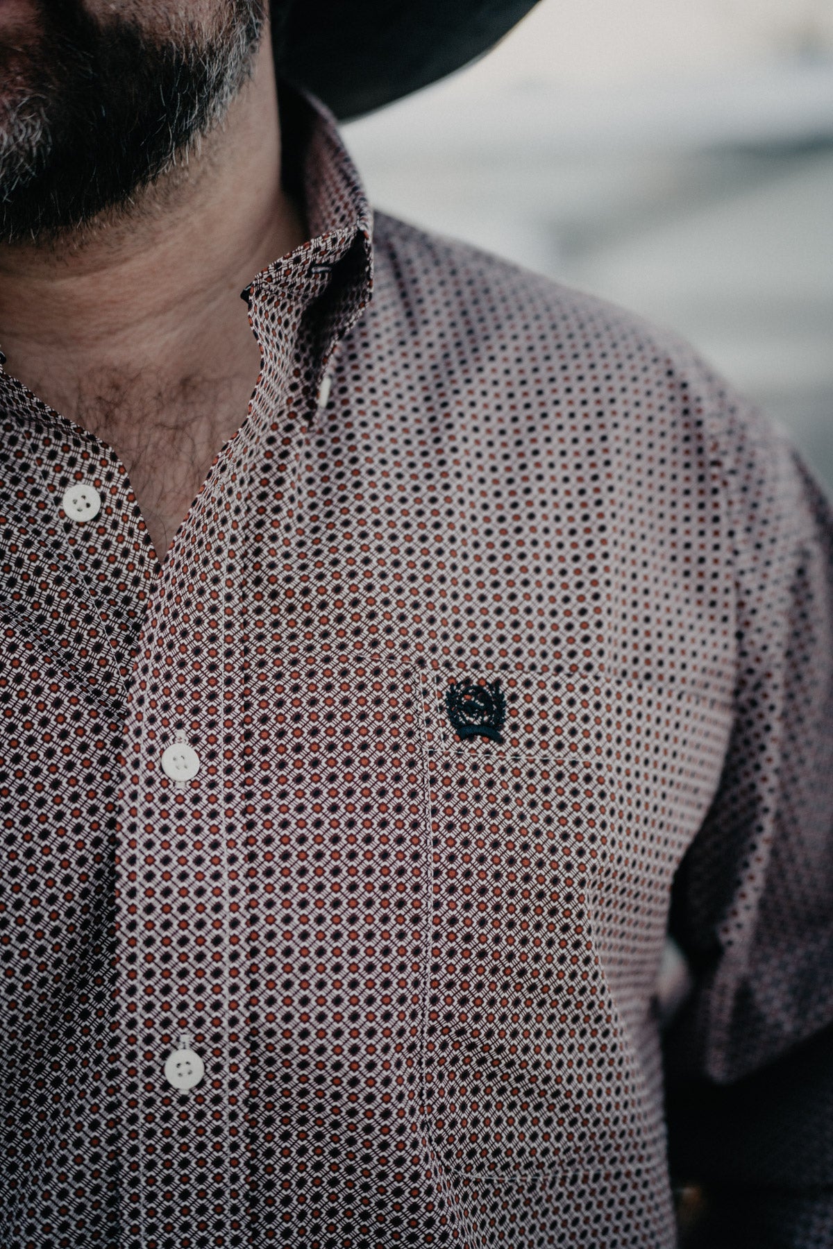 CINCH Men's Brown & Cream Geometric Printed Classic Fit Button Up