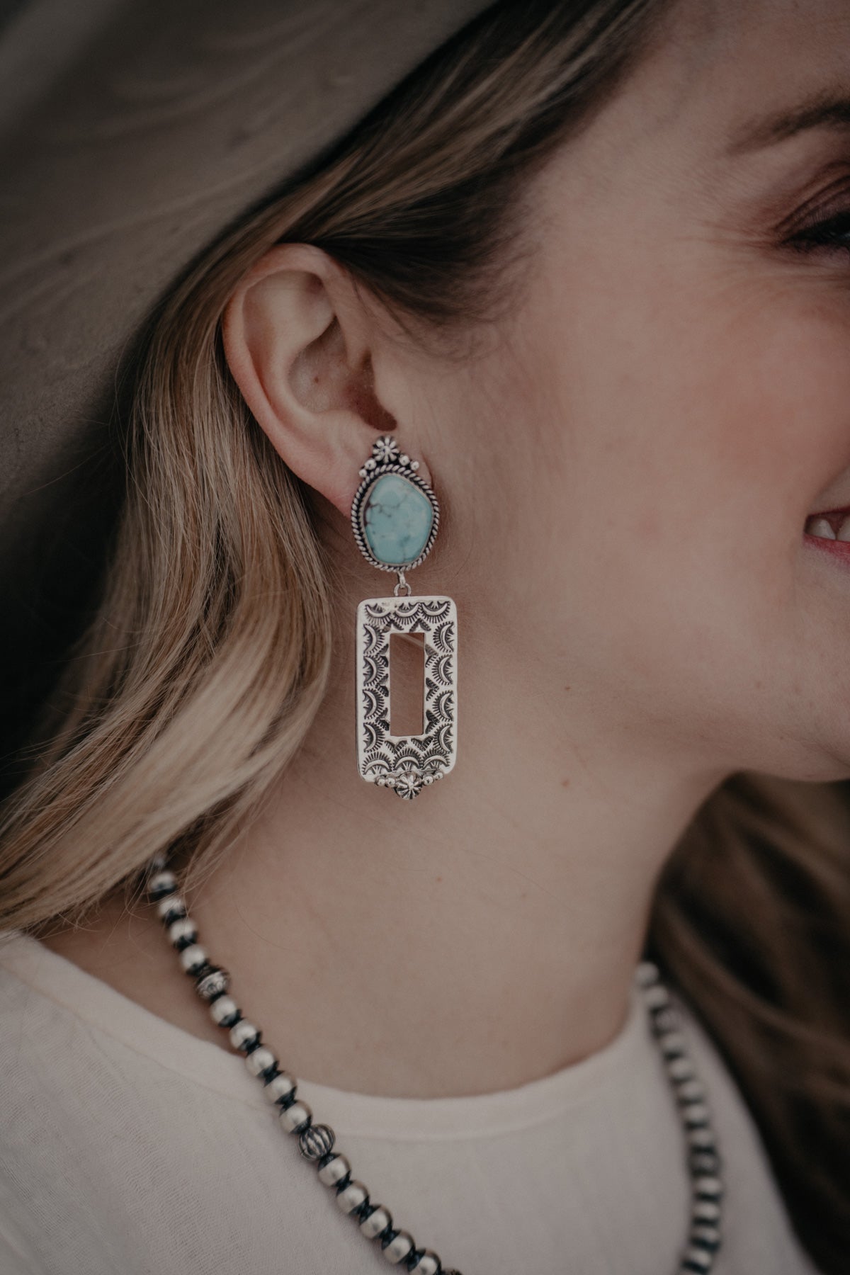 'Picture Perfect' Statement Frame Sterling Silver & Turquoise Earrings
