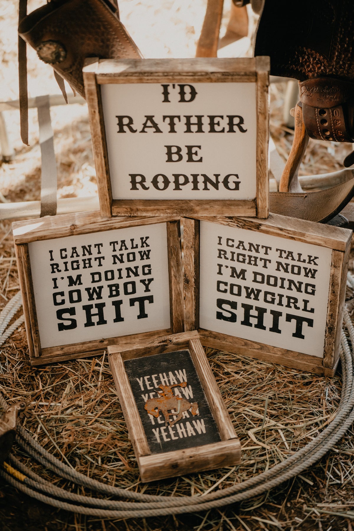 "I'd Rather Be Roping" Handmade 9 X 9" Wooden Sign