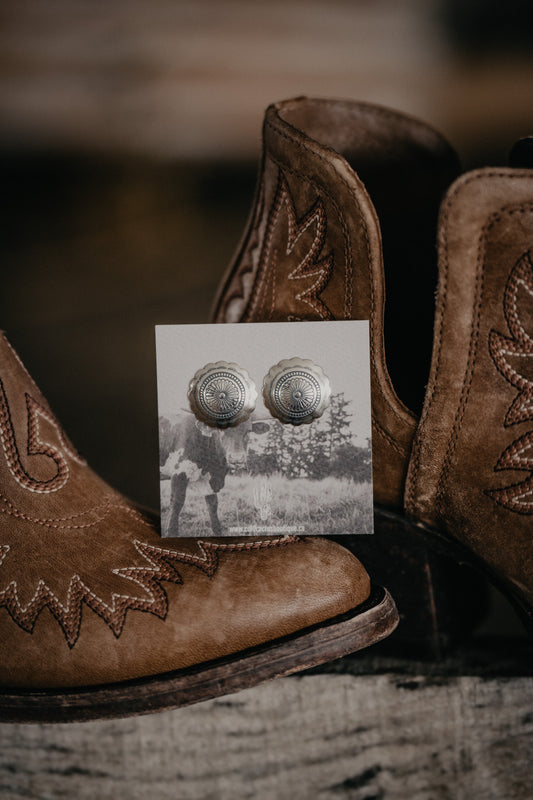 'Turner' Round Stamped Concho Sterling Silver Earrings