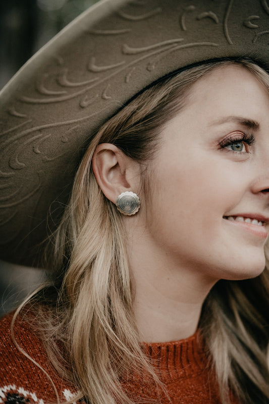 'Turner' Round Stamped Concho Sterling Silver Earrings