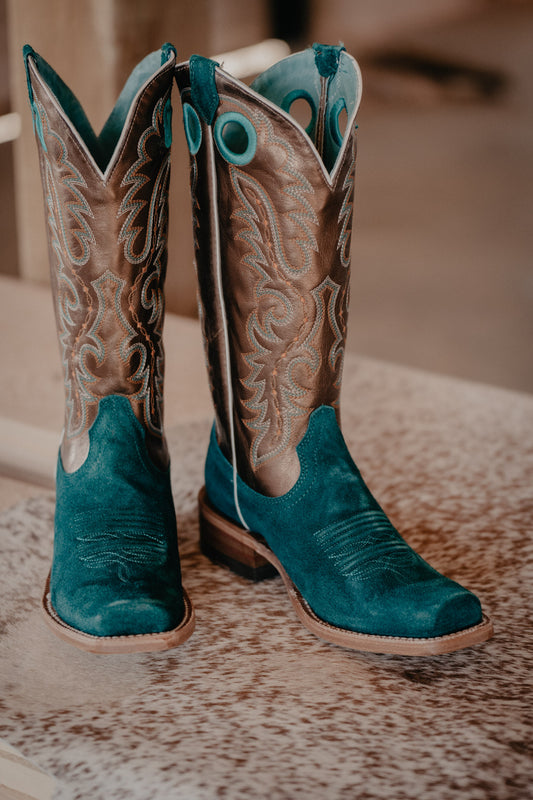 Futurity Boon Western Boot by Ariat (Turquoise Rough Out & Gold) {Sizes 9 & 9.5 Only}