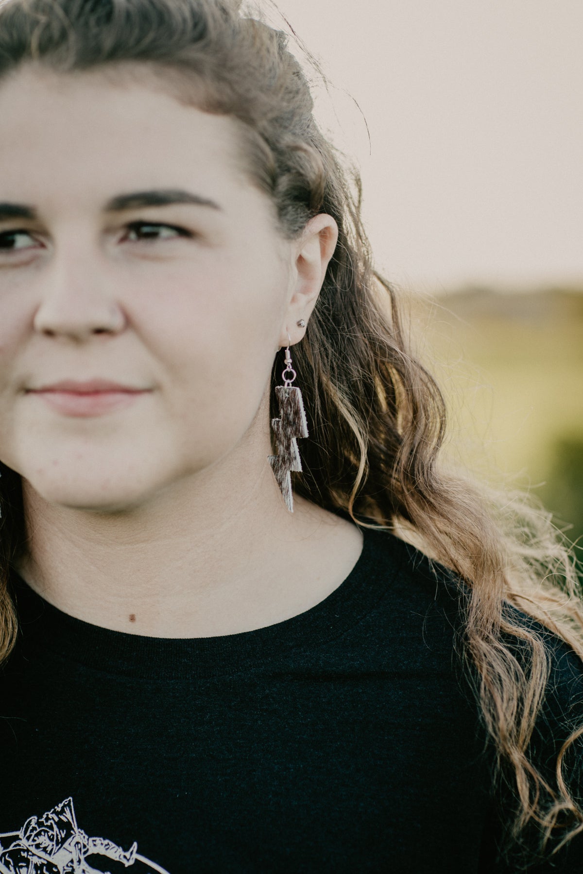 Cowhide Lightning Bolt Earrings