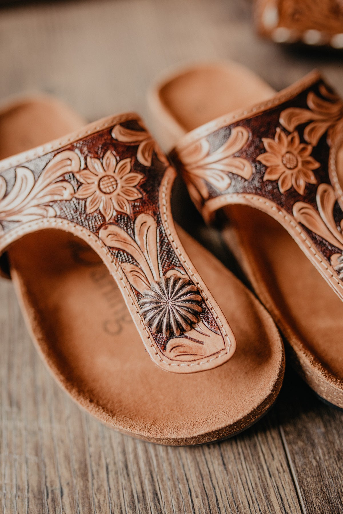 'Priscilla' Floral Tooled Sandals (Size 6 Only)