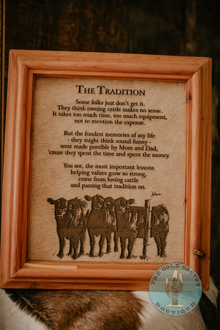 "The Tradition (Angus)" Cowhide Poem with Custom Cedar Frame (10X12)