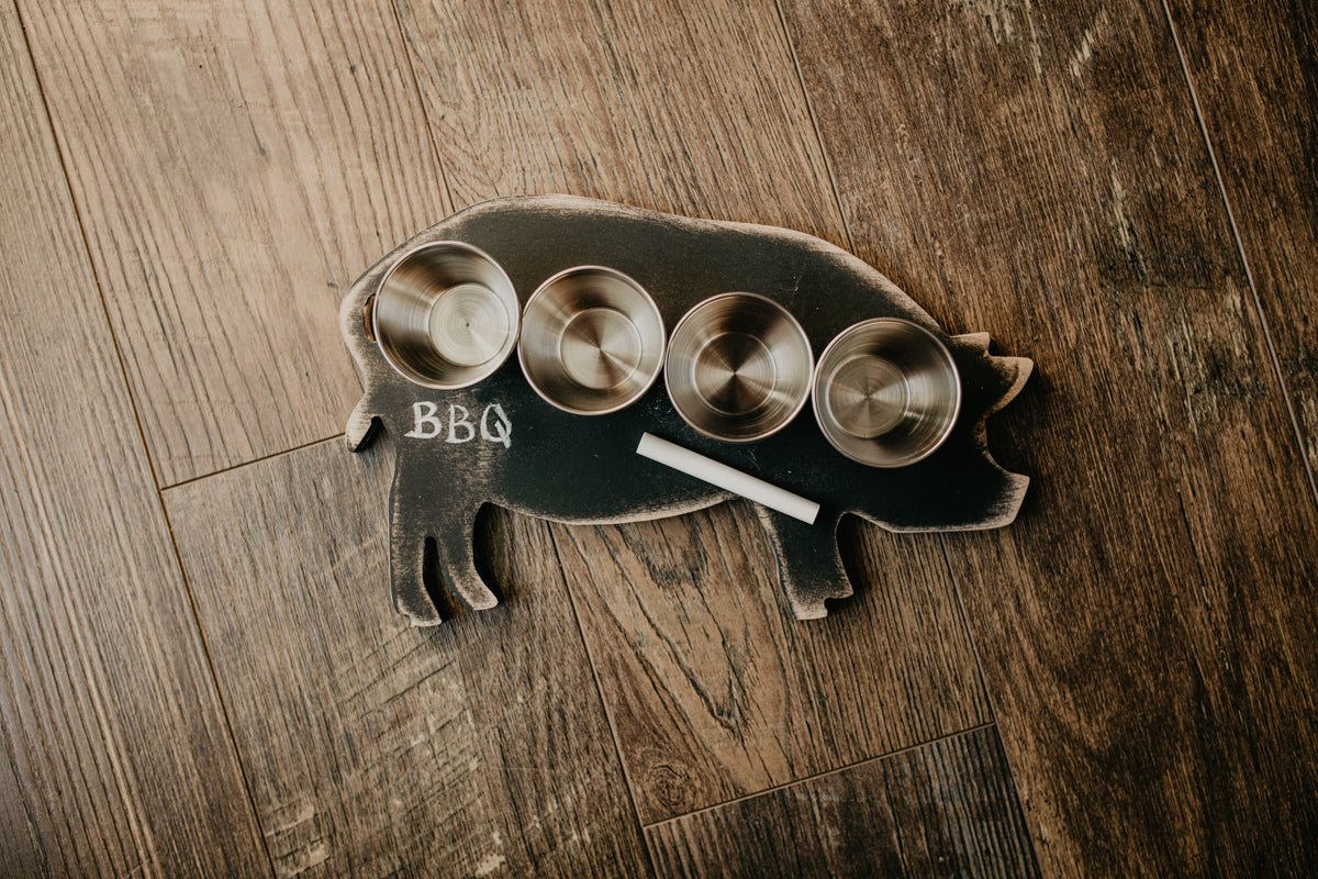 Sauce Pig Flight Board with Stainless Steel Cups