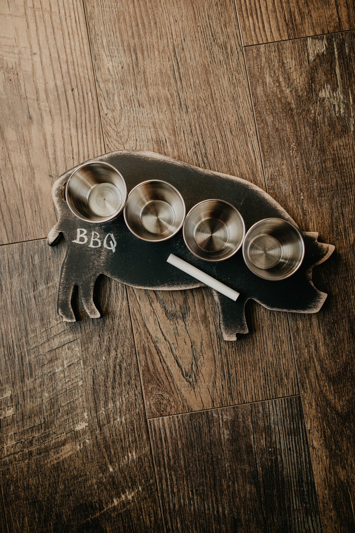 Sauce Pig Flight Board with Stainless Steel Cups