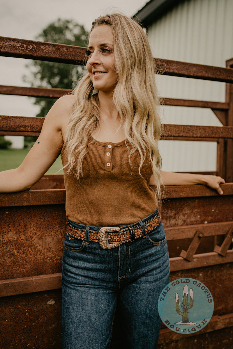 Daisy Handpainted Tooled Belt with Buckle